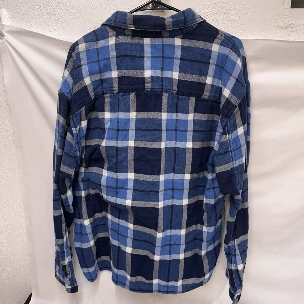 American Eagle Super Soft Flannel Button Plaid Front Shirt Sz XL Blue White - Picture 6 of 8